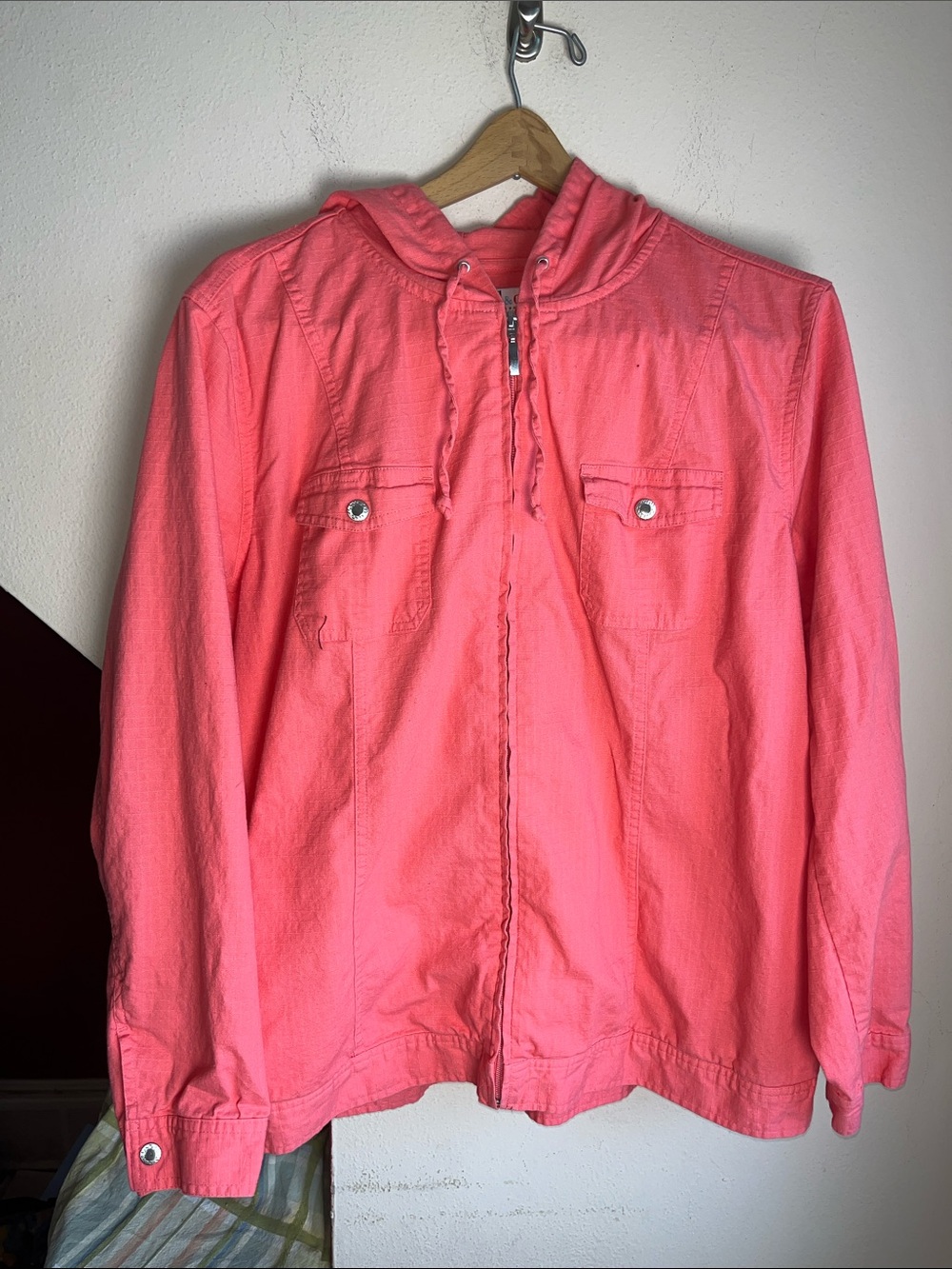 denim & Company Coral Pink Hooded Zip-Front Jacket XL
